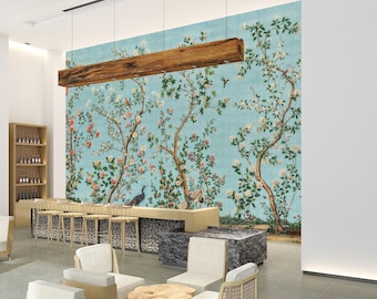 Trees Birds Wall Mural, Birds Wallpaper, Tenant Friendly Peel and Stick Decorative Paper, Wallpaper specifically for tenants