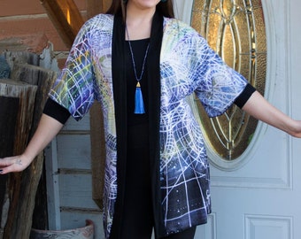 Cosmic Kimono Robe: Soft Knit Galactic Jacket with Belt
