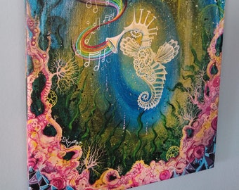 Rainbow Seahorse painting canvas art for your walls ready to hang
