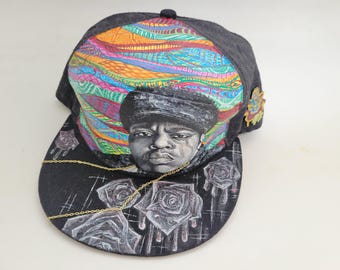 Handpainted Biggie Smalls Hat: Notorious B.I.G. Art, Custom Flatbrim