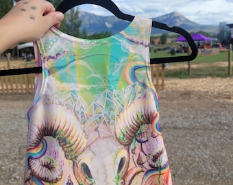 Artsy Bighorn Sheep Cropped Tank Top: Rainbow Ram Art
