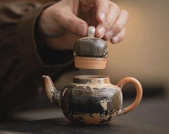 Tetera con diseño de gato pintada a mano