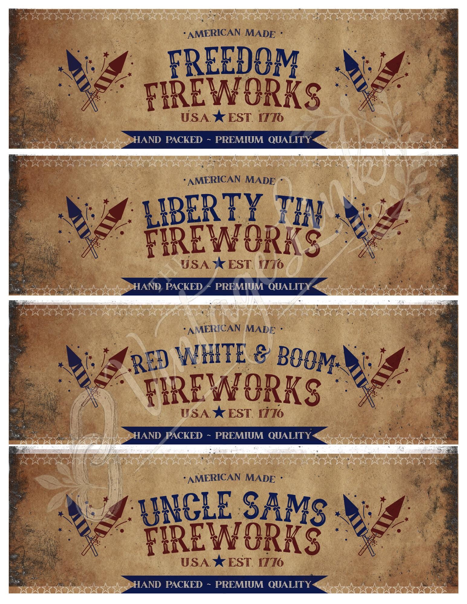 Printable Firework Labels | Vintage Patriotic Rustic Americana (digital ...
