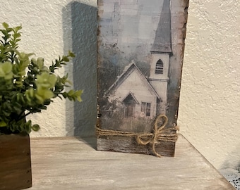 Handmade Wood Block Chapel Decor | Rustic Farmhouse "Hope" Shelf Sitter