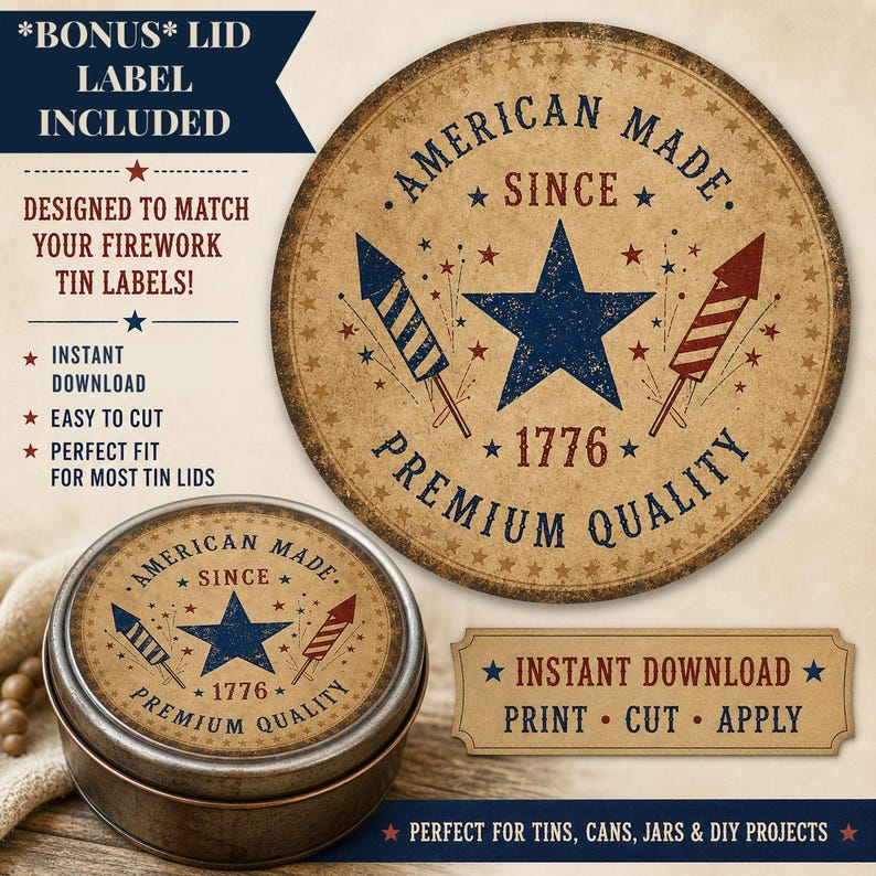Printable Firework Labels | Vintage Patriotic Rustic Americana (digital ...