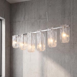 Lange glazen kroonluchterverlichting, Franse lineaire hanglamp in Murano-stijl, wit mat eetkamerkroonluchter