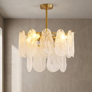 French Cloud Glass Chandelier Gold Brass Multi Layer Frosted Glass Ceiling Pendant Light