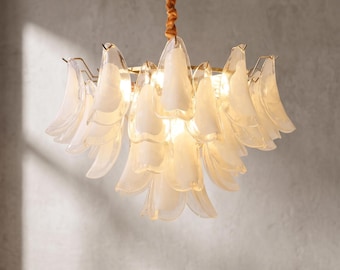 Lustre en verre magnolia, suspension florale de style Murano, plafonnier de luxe français