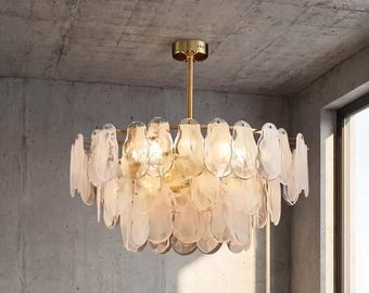Lustre de vidro em formato de nuvem, luminária pendente dourada em camadas para sala de jantar e estar, luminária de teto fosca moderna e luxuosa, luminária suspensa nórdica.