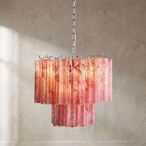 Small Murano style Glass Chandelier, 2 Tier Italian Glass Ceiling Light, IT Pendant, Vintage Chandelier