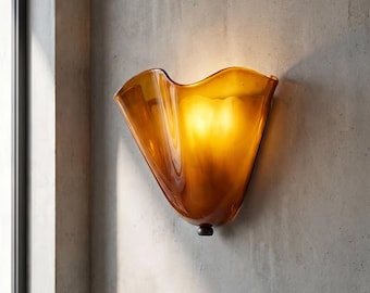Braune Glas Wandleuchte, Wabi Sabi Licht, Französische Vintage Glaslampe, Japandi Schlafzimmer, Retro Flur Beleuchtungskörper