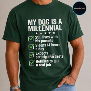 私の犬はミレニアル世代Tシャツ｜面白い犬のチェックリストTシャツ｜皮肉たっぷりの犬のママとパパへのギフト｜共感できるペットユーモアTシャツ
