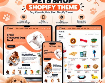 Pet Shop Shopify Theme | Dog Kennel & Pet Supplies Store | Grooming Tempalte | Vet Animal Ecommerce Website | Instant Digital Download