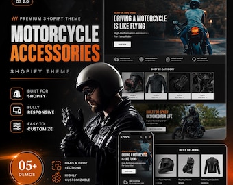 Motorsport Shopify Theme 2.0 | Motorcycle Accessories eCommerce Website Design | Instant Download