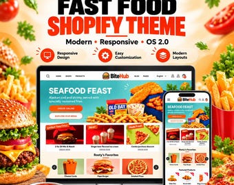 Fast Food Shopify Theme | Restaurant & Burger Store Template | Pizza Cafe Food Delivery Ecommerce Website | Digital Download