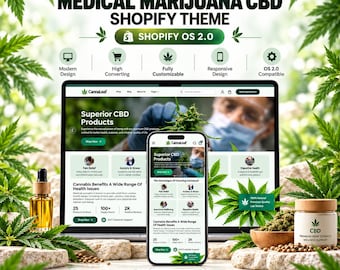 CBD Shopify Theme | Cannabis Dispensary & Medical Marijuana Store Template | Herbal Wellness Ecommerce Website | Digital Download