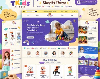 Kids Toy Shopify Theme & Educational Toys | Baby Clothing | Children’s Ecommerce Website Template | Shopify OS 2.0 | Digital Download