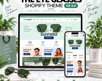 Eyewear Shopify Theme | Eyeglasses & Sunglasses Store Template | Optical Shop Ecommerce Website | Instant Digital Download