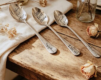 Cucchiaio da minestra in acciaio inossidabile con incisione personalizzata, posate personalizzate, regalo per coppia, festa, compleanno, matrimonio - specifico
