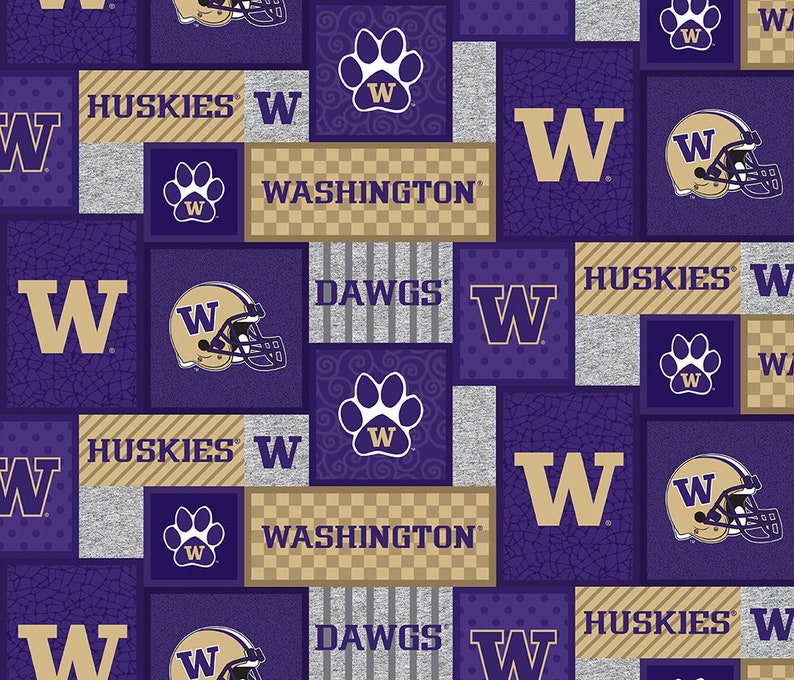 NCAA University of Washington Fleece Blanket Fabric with New Patch Design-Sold By the Yard-Brand New Pattern-Sykel