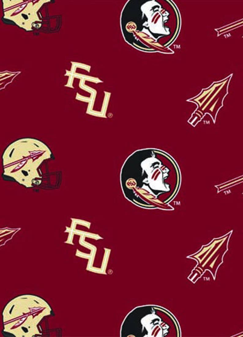 Florida State Seminoles Cotton Fabric-School Colored Ground with Allover Logo Print-Sold by the Yard-