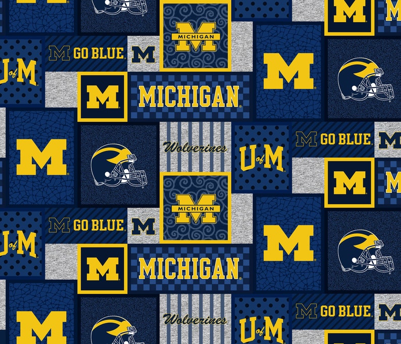 University of Michigan Fleece Blanket Fabric with New Patch Design-Sold By the Yard-Brand New Pattern