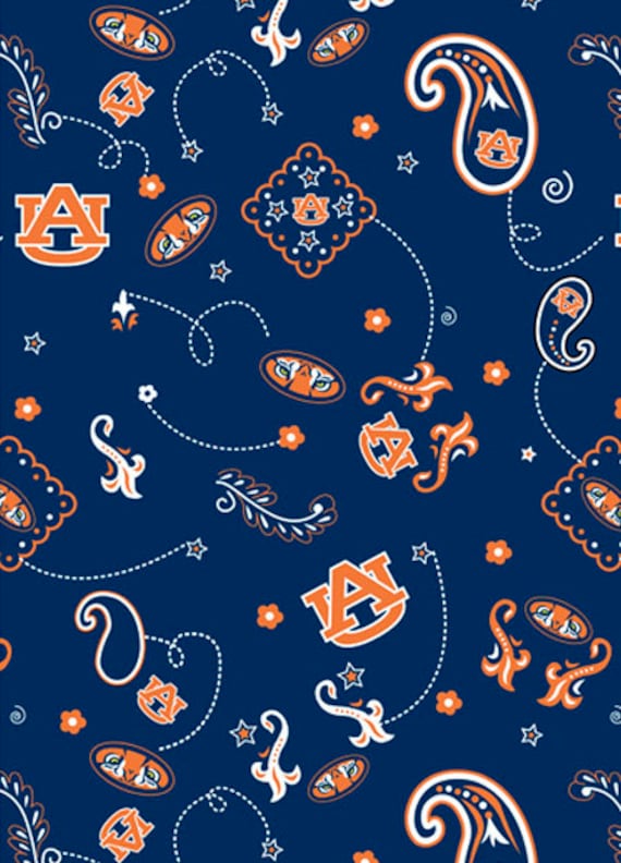 Sykel Enterprises Collegiate Cotton Broadcloth Auburn University Block Print Navy Fabric by The Yard,