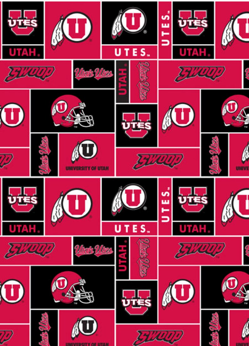 Utah Utes Fleece Blanket Fabric with Classic Geometric Design-Sold By the Yard