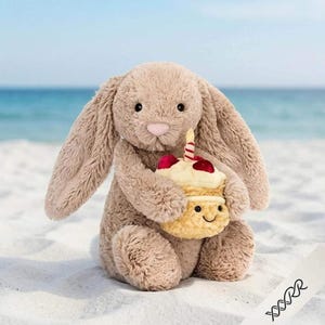 Jellycat Bashful Beige Bunny Plush – 31cm Birthday Cupcake Stuffed Animal Toy
