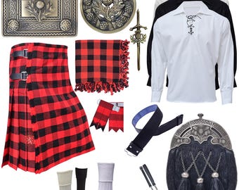 Rob Roy Tartan Kilt Set for Men - 10-Piece Complete Highland Dress Outfit - Traditional Scottish Wedding & Formal Wear -Full 8-Yard Kilt Set