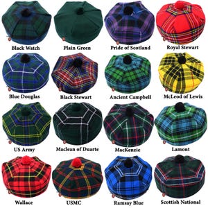 Cappello scozzese Tam O Shanter - Berretto scozzese unisex - Cappello in lana tartan con pon pon - Taglia unica - Berretto scozzese, oltre 60 colori tartan