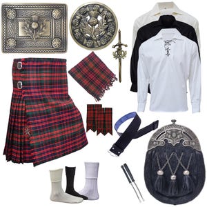 MacDonald Tartan Kilt Set för Herrar - Komplett 10-delad Highland-klädsel - 8 Yard skotsk bröllopskilt - Sporran, broschnål och accessoar