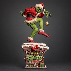 Grinch STL File, Christmas Chimney Statue, 3D Printing Model