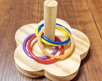 Wooden Bird Ring Toss Toy, Interactive Parrot Training Toy, Colorful Ring Stacker for Parakeet, Cockatiel & Small Birds
