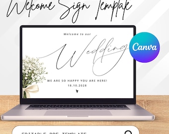 Wedding Welcome Sign Template | Minimalist Floral Wedding Sign | Editable Canva Wedding Decor