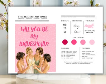 Bridesmaid Proposal Newspaper Template | Will You Be My Bridesmaid | Editable Canva Bridal Party Card