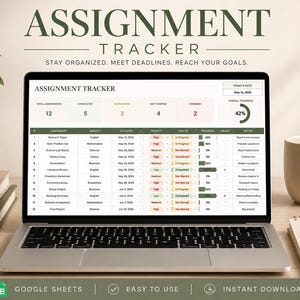 Foglio di calcolo per il monitoraggio dei compiti, Planner per studenti, Google Sheets, Excel, Planner accademico scolastico, Calendario dei compiti, Planner di studio per le lezioni universitarie