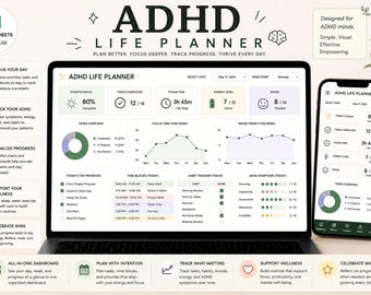 ADHS Planer Tabelle Excel Lebensplaner Habit Tracker Budget Tracker Täglicher Produktionsplaner Wöchentlicher Monatskalender Routine