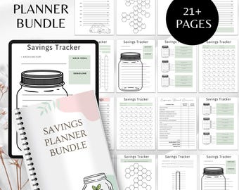 Planificador de ahorros imprimible, paquete de reto de ahorro, registro de ahorro de dinero, planificador financiero, hoja de cálculo de presupuesto, diario de ahorros de Canva