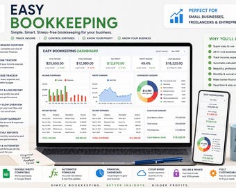 Buchhaltung Tabelle Google Sheets Vorlage, Buchhaltung für kleine Unternehmen, Income & Expense Tracker, Profit Tracker