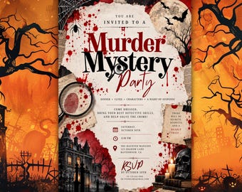 Murder Mystery Party Invitation | Halloween Murder Mystery Game | Editable Canva Invitation | Detective Dinner Party