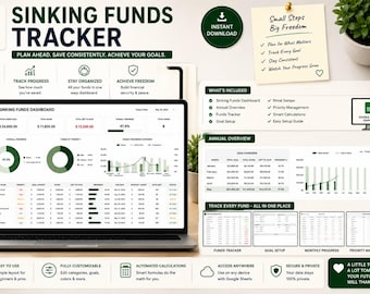 Sinking Funds Tracker Google Sheets, Budget Spreadsheet, Savings Goal Tracker, Finance Planner, Debt Budget Template