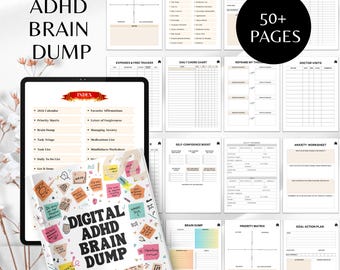 Planificador imprimible para TDAH, archivo digital de ideas para TDAH, planificador de funciones ejecutivas, paquete de organización para TDAH, cuaderno de productividad