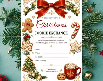 Christmas Cookie Exchange Invitation | Cookie Swap Party Invite | Editable Canva Template | Christmas Baking Party