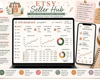 Modèle Google Sheets pour Etsy Seller Hub, outil de suivi de boutique Etsy, tableau de bord des ventes, planificateur d'entreprise, outil d'analyse Etsy