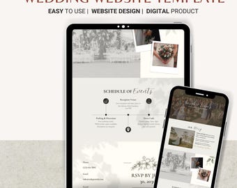 Plantilla para sitio web de bodas en Canva, sitio web de bodas editable, sitio web de bodas romántico, invitación de boda digital, sitio web para confirmación de asistencia a la boda