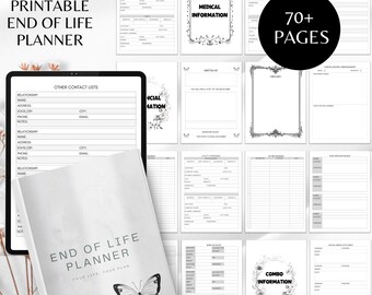 Planificador para el final de la vida (imprimible), organizador de últimas voluntades, cuaderno de trabajo para el final de la vida, carpeta de planificación patrimonial, lista de verificación para la planificación funeraria.
