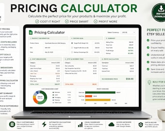 Preisrechner Google Sheets Vorlage, Produktpreistabelle, Profit-Marge-Rechner, Etsy Pricing Tool