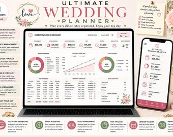 Modèle Google Sheets pour la planification de mariage, Planificateur de budget de mariage, Liste de contrôle de mariage, Planificateur de mariage, Organisateur de mariage