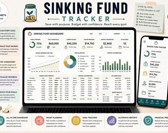 Modèle de budget pour fonds d'amortissement (Google Sheets), outil de suivi des objectifs d'épargne, planificateur financier et modèle de budget de remboursement de dettes